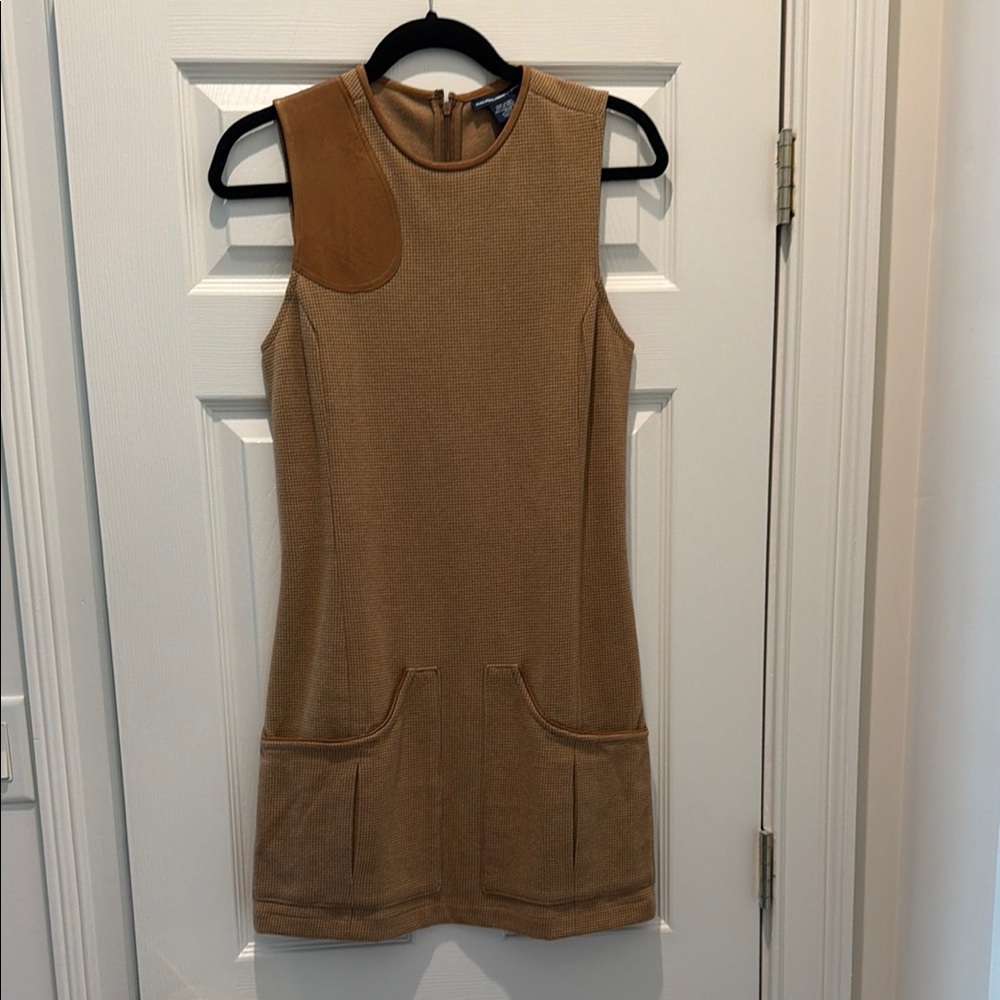 Vintage Ralph Lauren Camel Sleeveless Shift Dress with Pocket Detail. Sz M. Exc